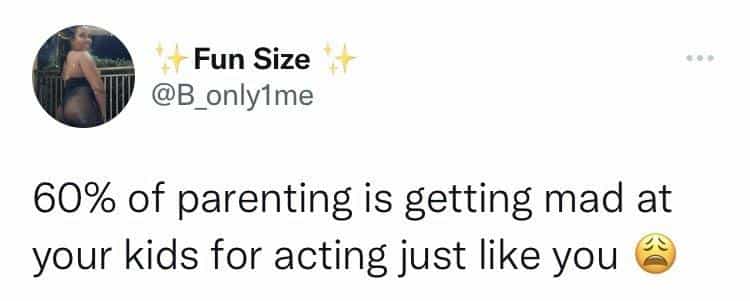 60% of parenting is getting mad at your kids for acting just like you