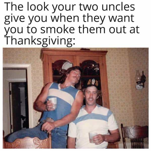 The look your two uncles give you when they want you to smoke them out at Thanksgiving:
