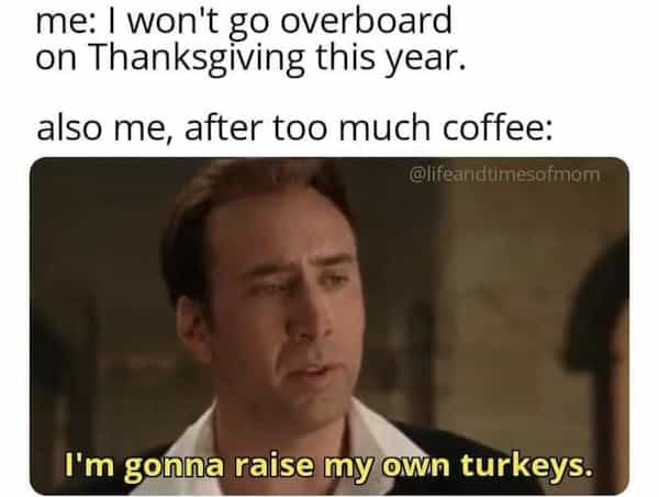 me: I won't go overboard on Thanksgiving this year. also me, after too much coffee: