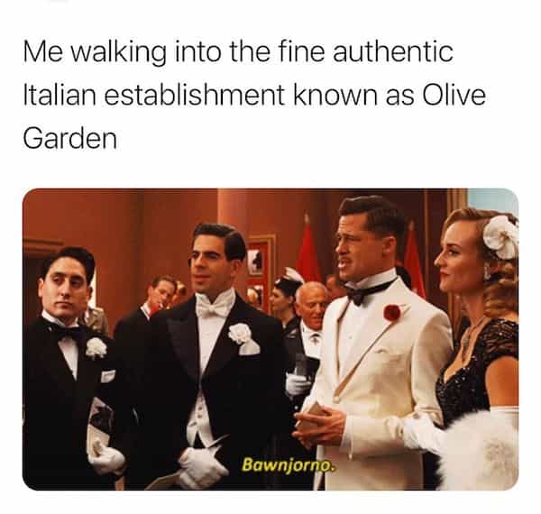 Me walking into the fine authentic Italian establishment known as Olive Garden