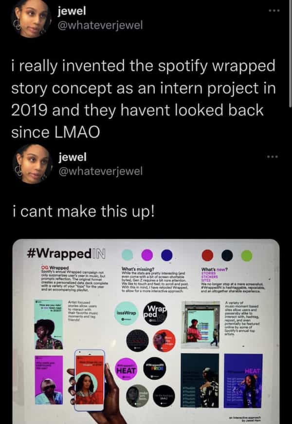 i really invented the spotify wrapped story concept as an intern project in 2019 and they havent looked back since LMAO