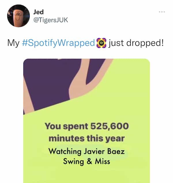 My #SpotifyWrapped & just dropped! You spent 525,600 minutes this year Watching Javier Baez Swing & Miss