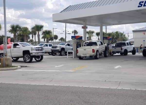 only trucks at gas station
