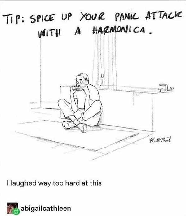TIP: SPICE UP YOUR PANIC ATTACK WITH A HARMONICa. W. M'Peal laughed way too hard at this