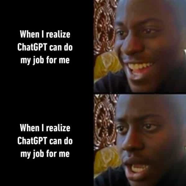 When I realize ChatGPT can do my job for me When I realize ChatGPT can do my job for me
