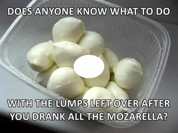 DOES ANYONE KNOW WHAT TO DO WITH ThE LUMPS LEFT OVER AFTER YOU DRANK ALL THE MOZARELLA?
