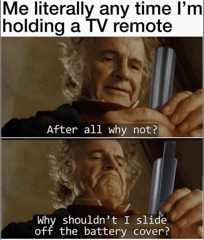 Me literally any time I'm holding a TV remote After all why not? Why shouldn't I slide off the battery cover?