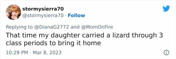 That time my daughter carried a lizard through 3 class periods to bring it home