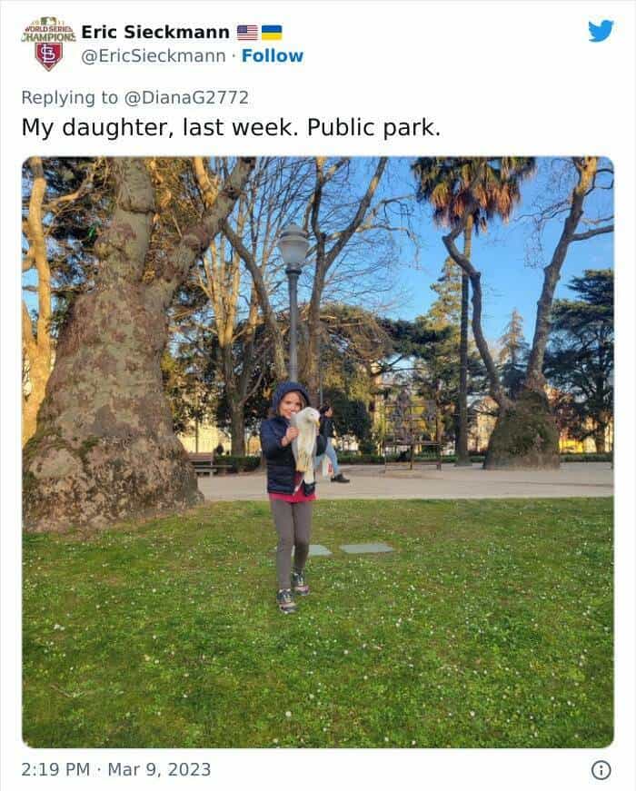 My daughter, last week. Public park.