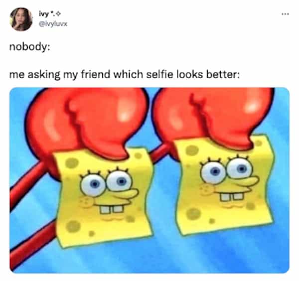 nobody: me asking my friend which selfie looks better: