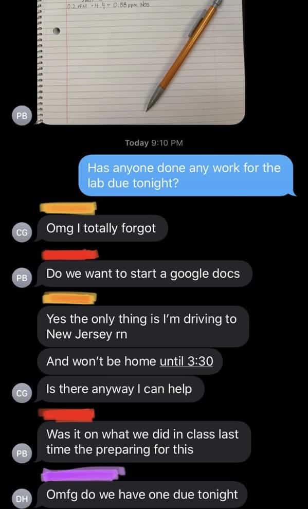 Omg I totally forgot Do we want to start a google docs Yes the only thing is I'm driving to New Jersey in And won't be home until 3:30 Is there anyway I can help Was it on what we did in class last time the preparing for this Omg do we have one due tonight