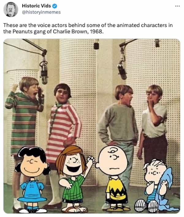 These are the voice actors behind some of the animated characters in the Peanuts gang of Charlie Brown, 1968.