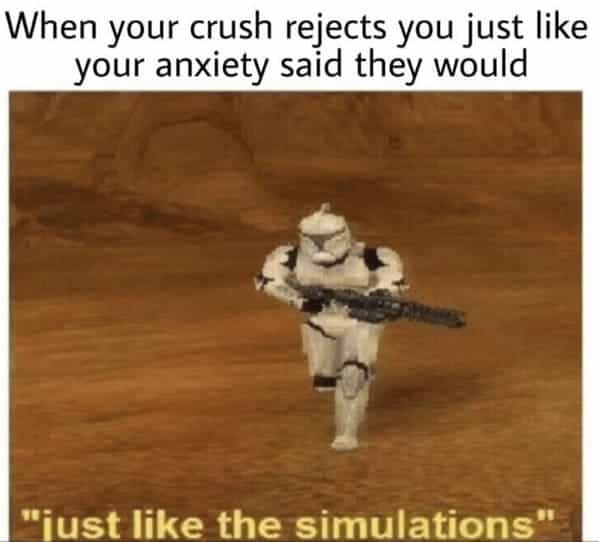 When your crush rejects you just like your anxiety said they would "just like the simulations"