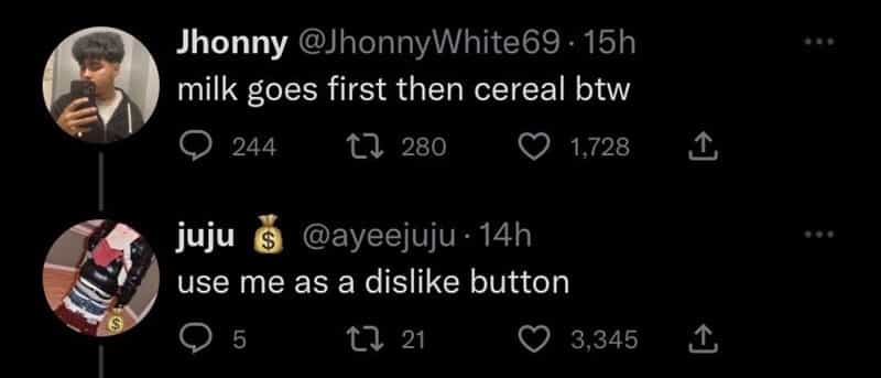 milk goes first then cereal btw use me as a dislike button