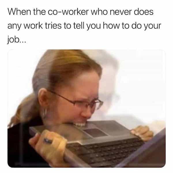 When the co-worker who never does any work tries to tell you how to do your job.