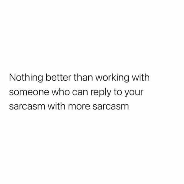 Nothing better than working with someone who can reply to your sarcasm with more sarcasm
