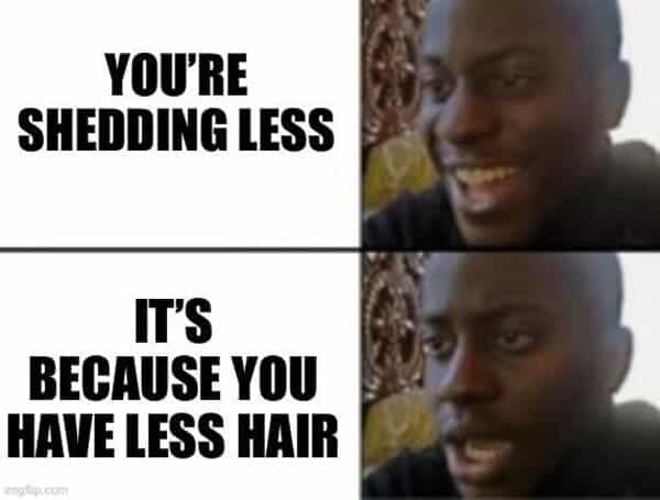 YOU'RE SHEDDING LESS IT'S BECAUSE YOU HAVE LESS HAIR