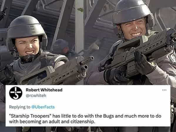 "Starship Troopers" has little to do with the Bugs and much more to do with becoming an adult and citizenship.
