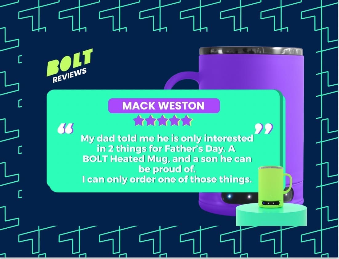 heated mug, bolt heated mug, self heating mug, self heating coffee mug, self heating thermos, smart mug, smart coffee mug