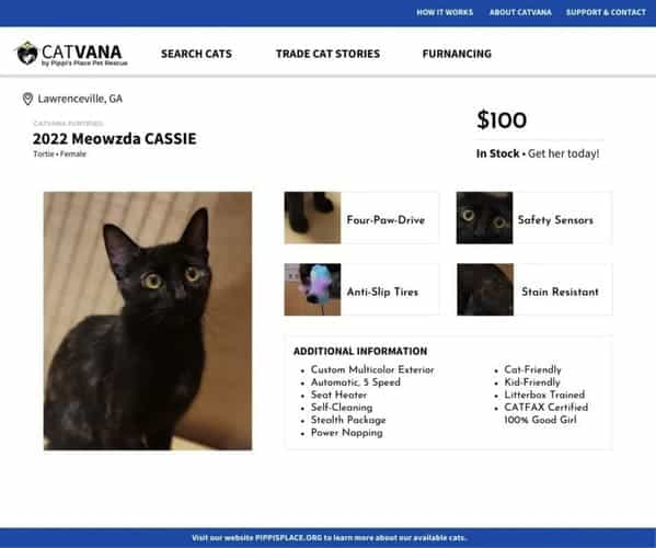 2022 Meowzda CASSIE $100 In Stock - Get her today! rouroPowOrive Safety Sensors Anti-Slip Tires brain Resistant ADDITIONAL INFORMATION Gustom Mallicolon Esterios Automatic, 5 Speed Seat Heater Self-Cleaning Steolth Pacinge Power Nopoinc , Cat-Friendly , KidiFriendly • Litterbox Trained .CATFAX Certified 100% Good Girl