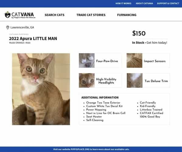 2022 Apura LITTLE MAN $150 In Stock - Get him today! Four PowDrive import Sensors High-Visibility Headlights Tux Deluxe Trim ADDITIONAL INFORMATION • Orange Two Tone Exterior. Pover Nopping •Next in Line for. OC Broin Cell Seal Heater Self-Cleoning • Cot-Friendly •Kid-Friendl, • Litterbas Trained CATFAX Certified 100% Good Boy.