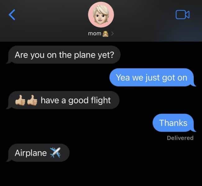 Are you on the plane yet? Yea we just got on de de have a good flight Thanks Delivered Airplane #