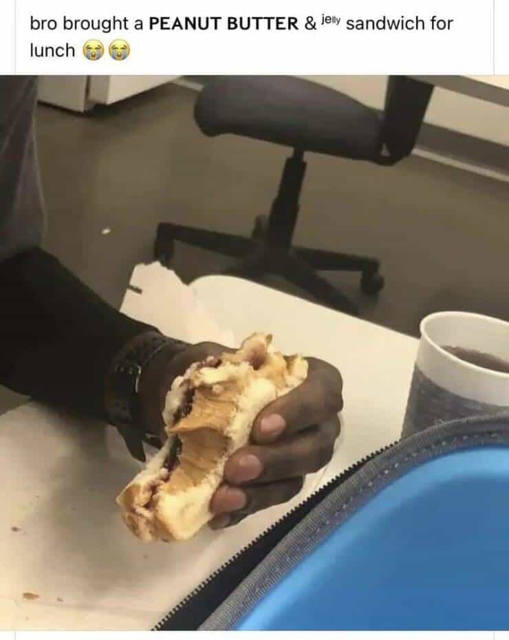 bro brought a PEANUT BUTTER & jely sandwich for lunch