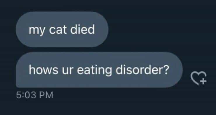 my cat died hows ur eating disorder?