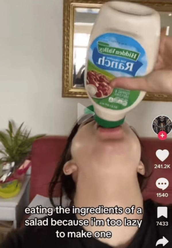 eating the ingredients of a salad because i'm too lazy to make one