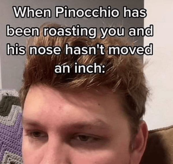 When Pinocchio has been roasting you and his nose hasn't moved an inch: