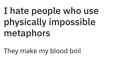 I hate people who use physically impossible metaphors They make my blood boil