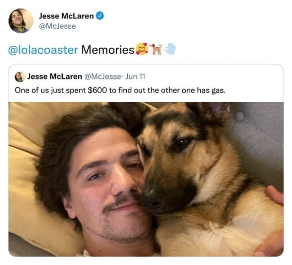 Jesse McLaren • @McJesse @lolacoaster Memories 8. M Jesse McLaren @McJesse• Jun 11 One of us just spent $600 to find out the other one has gas.