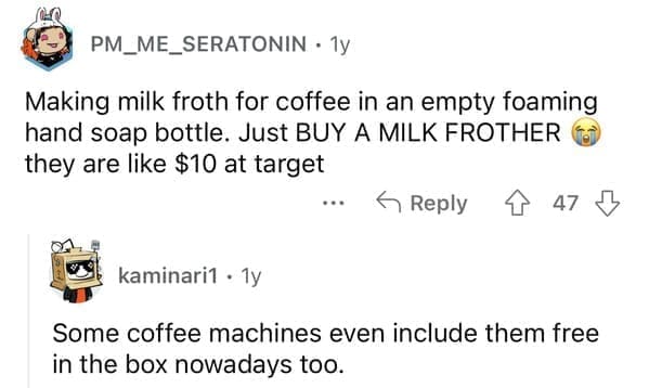 Making milk froth for coffee in an empty foaming hand soap bottle. Just BUY A MILK FROTHER (Ta they are like $10 at target