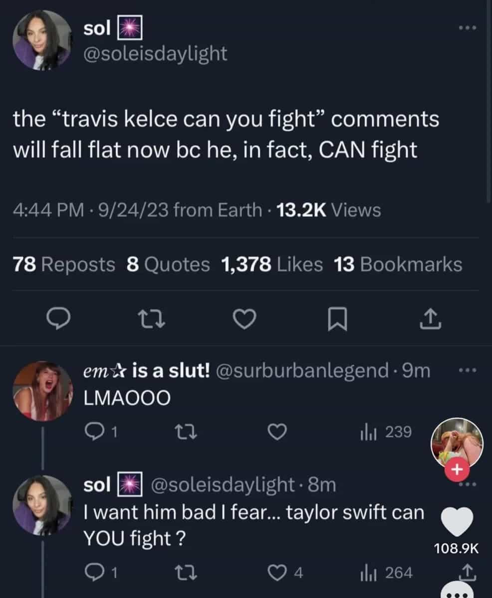 the "travis kelce can you fight" comments will fall flat now be he, in fact, CAN fight
