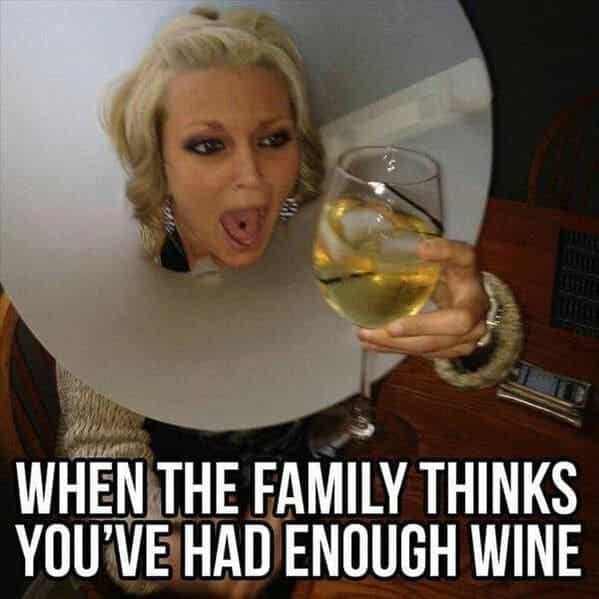 drinking meme WHEN THE FAMILY THINKS YOU'VE HAD ENOUGH WINE
