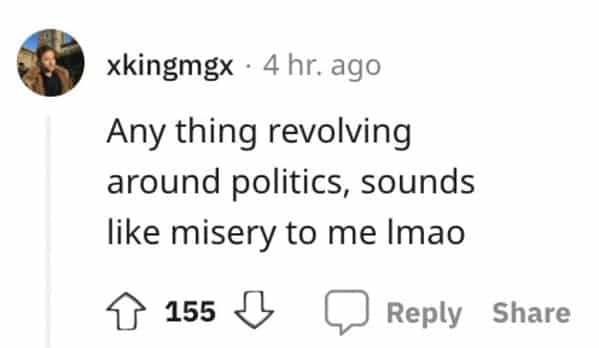 red flag jobs Any thing revolving around politics, sounds like misery to me Imao