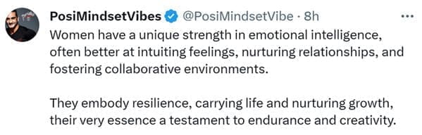 Name something women better do than men Women have a unique strength in emotional intelligence, often better at intuiting feelings, nurturing relationships, and fostering collaborative environments. They embody resilience, carrying life and nurturing growth, their very essence a testament to endurance and creativity.