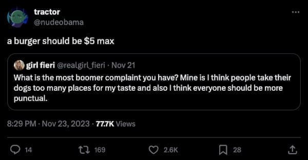 boomer complaints a burger should be $5 max