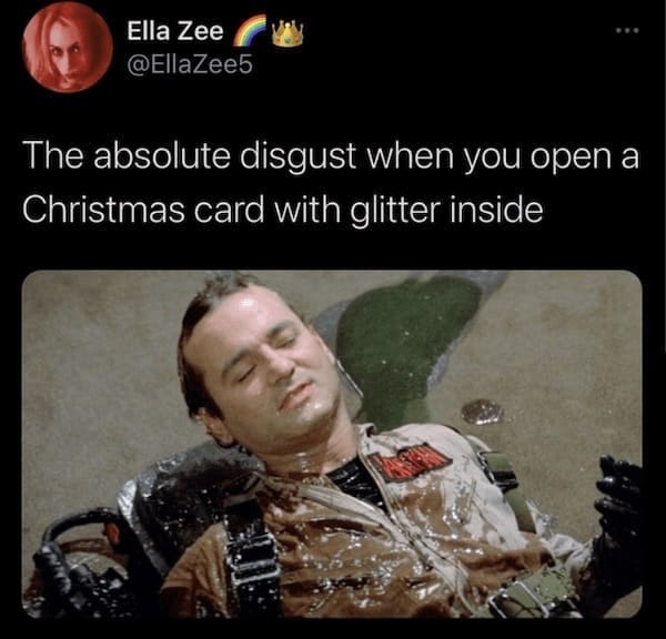 Christmas memes The absolute disgust when you open a Christmas card with glitter inside