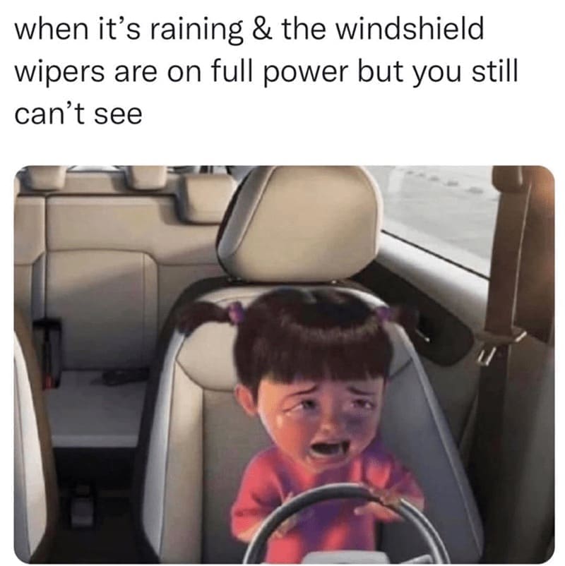 driving memes when it's raining & the windshield wipers are on full power but you still can't see