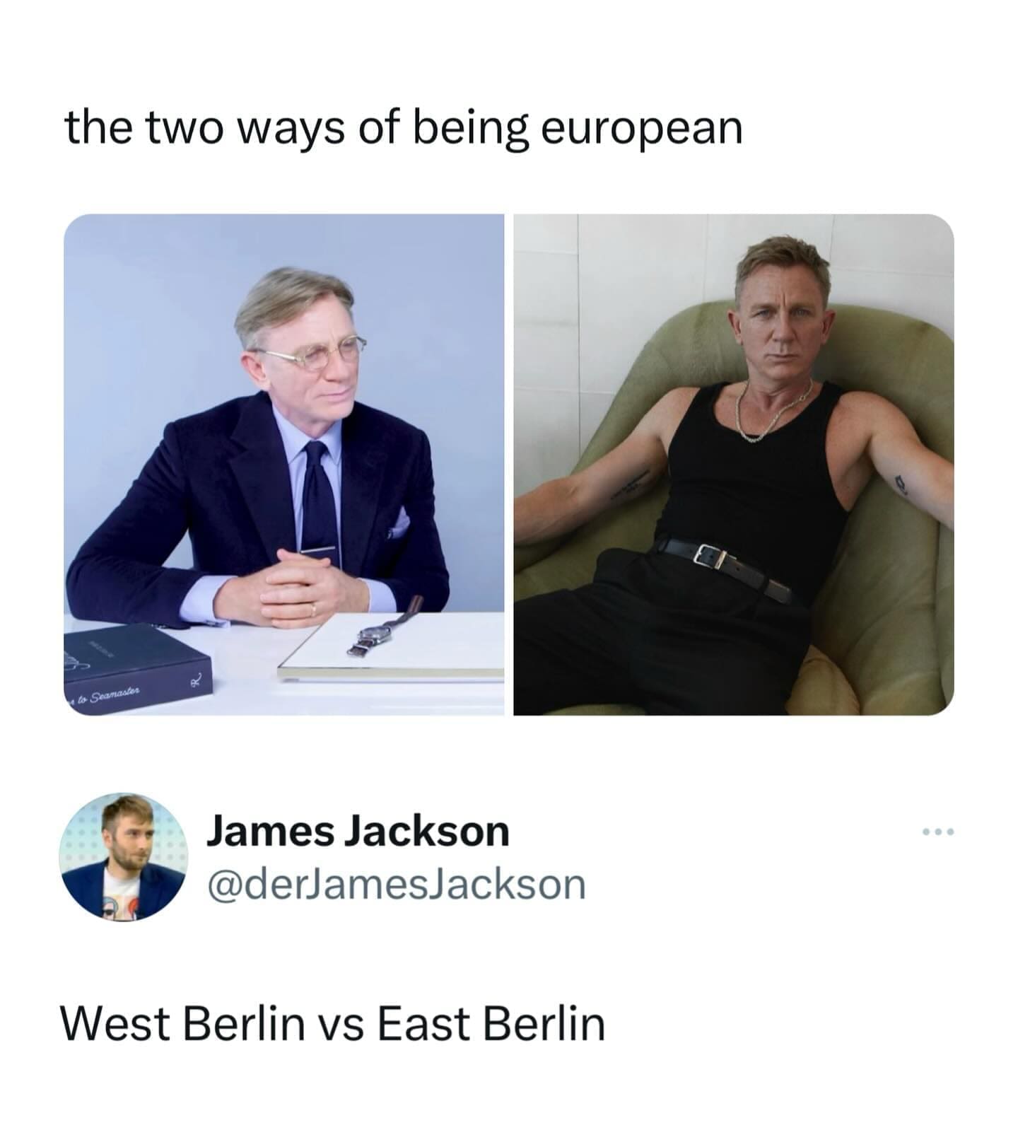 funny memes nightly the two ways of being european James Jackson @derJamesJackson West Berlin vs East Berlin