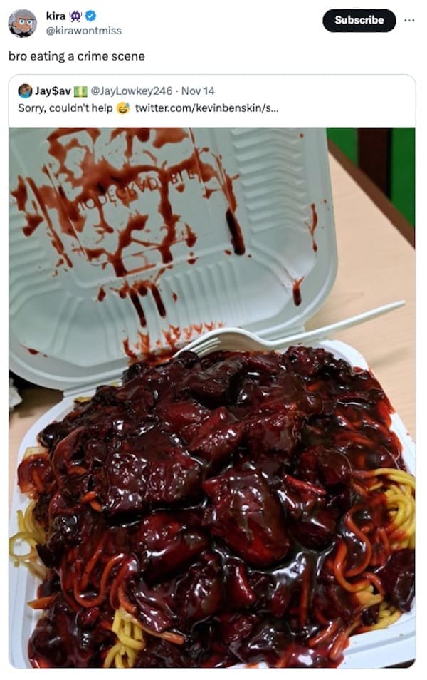 funny pictures bro eating a crime scene