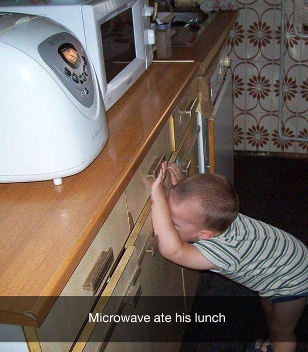 funny reasons why my kid is crying Microwave ate his lunch