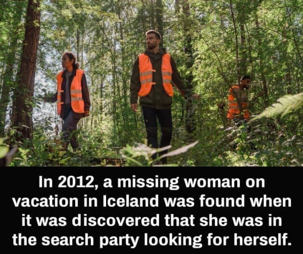Hold Up Memes In 2012, a missing woman on vacation in Iceland was found when it was discovered that she was in the search party looking for herself.