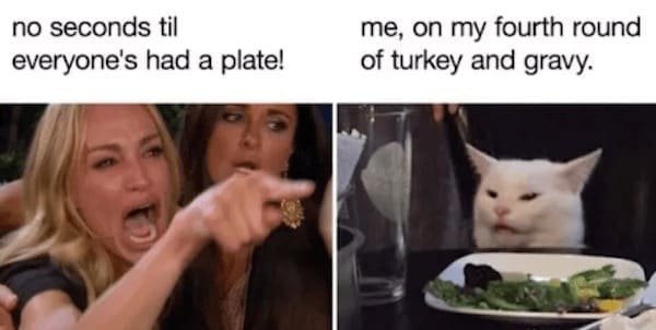 thanksgiving memes no seconds til everyone's had a plate! me, on my fourth round of turkey and gravy.