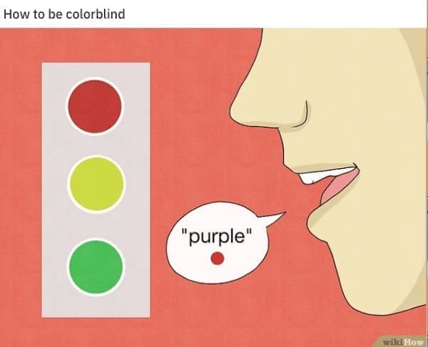 wiki how memes How to be colorblind "purple"