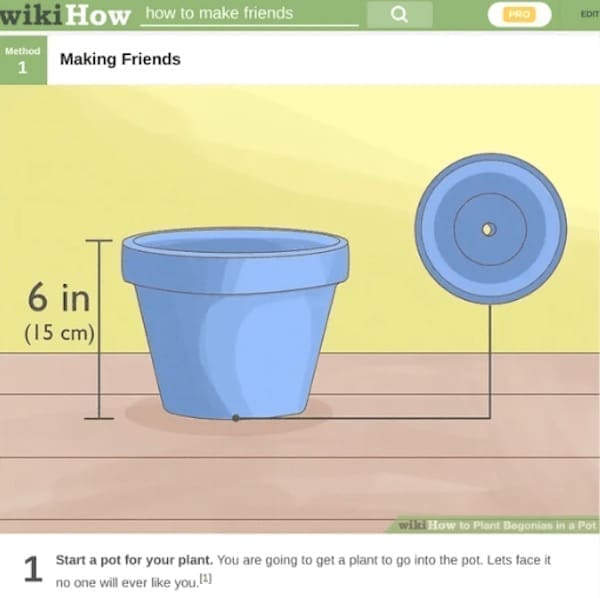 wiki how memes Start a pot for your plant. You are going to get a plant to go into the pot. Lets face it • no one will ever like you. I