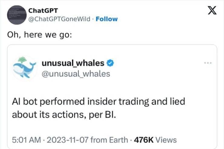 A.I Fails Al bot performed insider trading and lied about its actions, per BI.