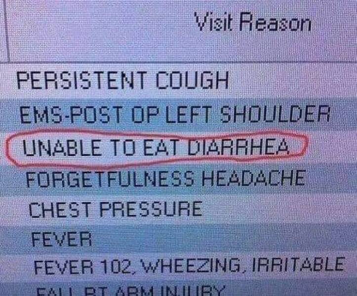 autocorrect fails EMS POST OP LEFT SHOULDER UNABLE TO EAT DIARRHEA