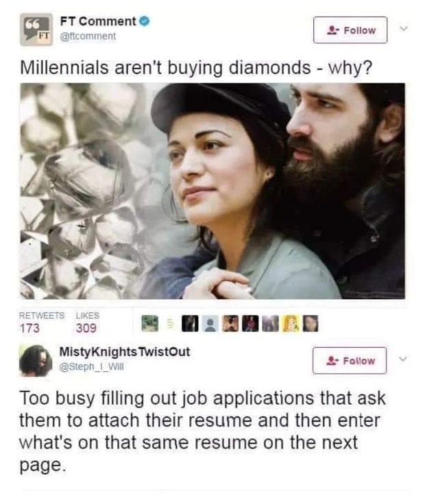oddly specific memes Millennials aren't buying diamonds - why?